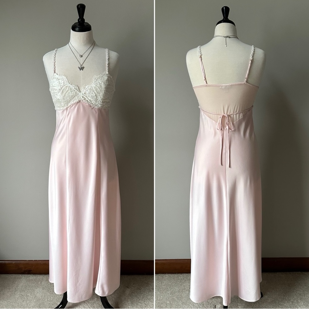Elegant Lace Trim Pink Nightgown